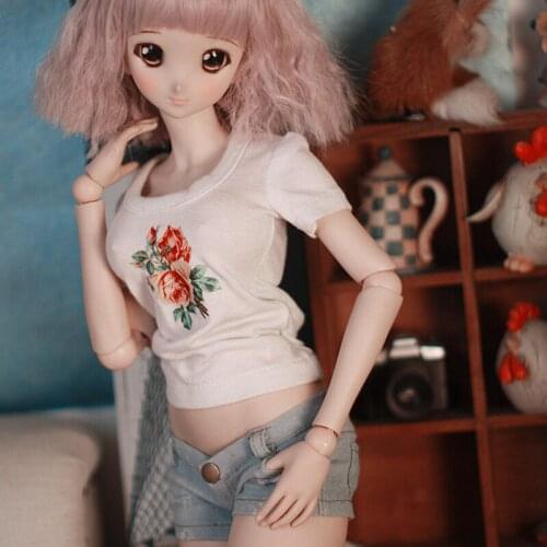 D03-P442 children toy BJD DD SD MSD 1/6 1/4 1/3 dolls clothes White heat transfer T-shirt pants 1pcs