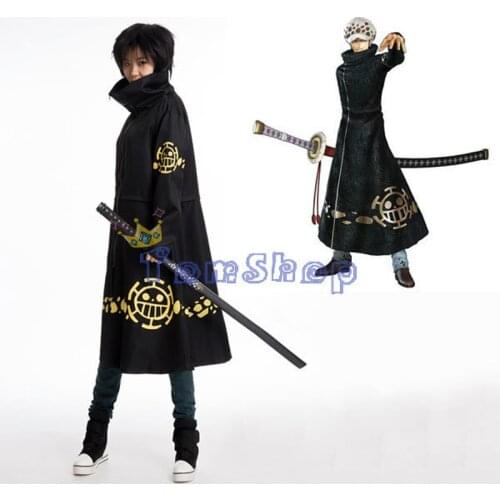 One Piece Trafalgar Law Long Trench Coat Zipper-up High Collar Cloak Robe 2 Years Later Cosplay Costume Free Shipping