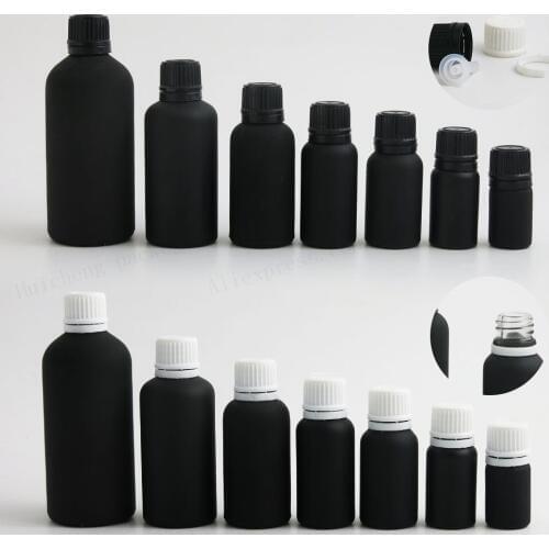 Travel Matte Black Essential Oil Bottle With White Black Tamper Evident Cap Reducer 5ML 10ML 15ML 20ML 30ML 50ML 100ML 12PCS