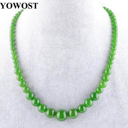 Olive Green Jades Graduated 6-14mm Round Beads Natural Stone Necklace Jewelry beaded chokers necklaces for women 44cm QF3005