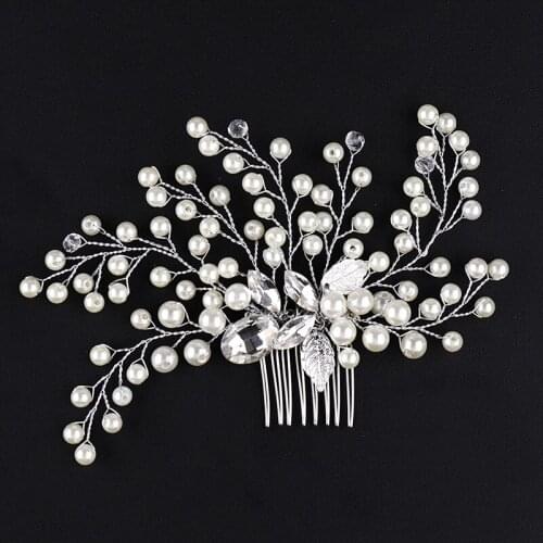 Leaf hair comb Bridal handmade pearl hair comb Alloy rhinestone insert comb Wedding dress accessories Wedding accessories