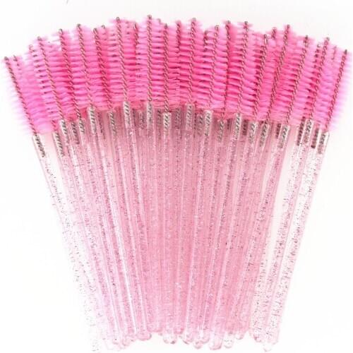 Good Quality Disposable 50 Pcs/Pack Crystal Eyelash Makeup Brush Diamond Handle Mascara Wands Eyelashes Extension Tool