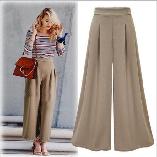 Summer Wide Leg Pants For Women Casual Elastic High Waist 2020 New Fashion Loose Long Pants Pleated Pant Trousers Femme CL77