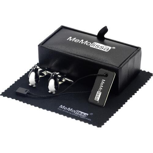 MeMolissa Display Box Cufflinks Top Quality Cute Penguin Cufflinks Fashion Animal Design Cufflinks Free Tag & Wipe Cloth