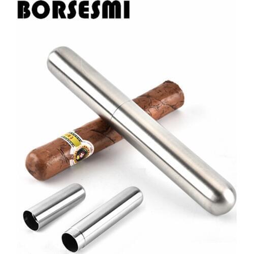 High quality Stainless steel single cigar tube box 175*25mm travel metal cigar case pipe tools holder pocket smoking accessories