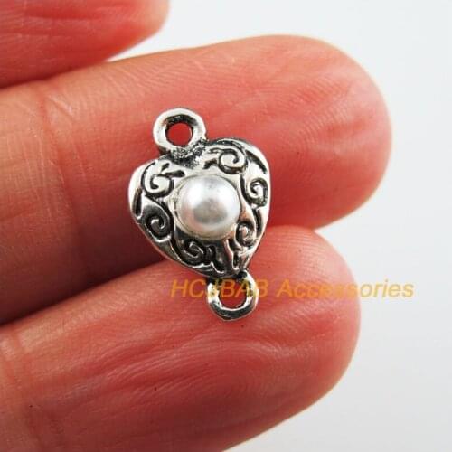 Fashion 25Pcs New Heart Charms Tibetan Silver Color White Acrylic Connectors 10x15mm