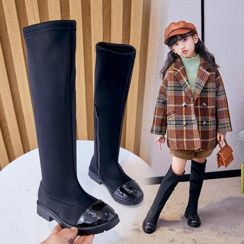 Girls Fashion Boots Cloth Fabric Cotton Warm Thick Autumn Winter Children Boots Knee-high Long Boots Black Kids Boots 23-37 Chic