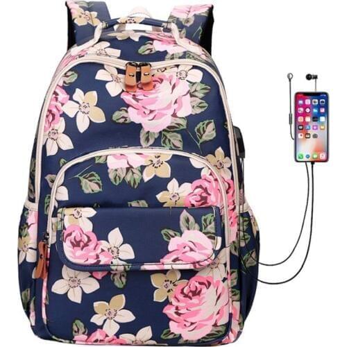 Fashion Water Resistant Nylon Women Backpack Flower Printing Female School Rucksack Girls Daily College Laptop Bagpack