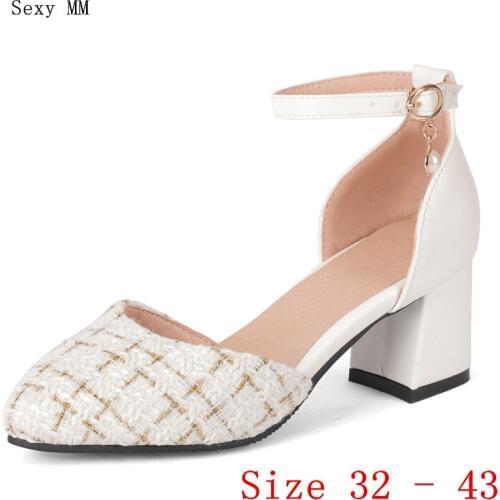 Summer Low High Heels Women D'Orsay Pumps Low High Heel Shoes Stiletto Woman Wedding Shoes Plus Size 32 33 - 40 41 42 43