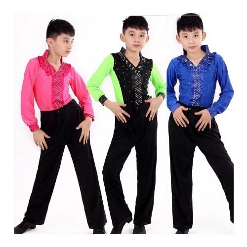 New Boys Blue Green Latin Salsa Dancing Costumes Kids Ballroom Performance Party Dance wear tops+Pants vestido de baile latino