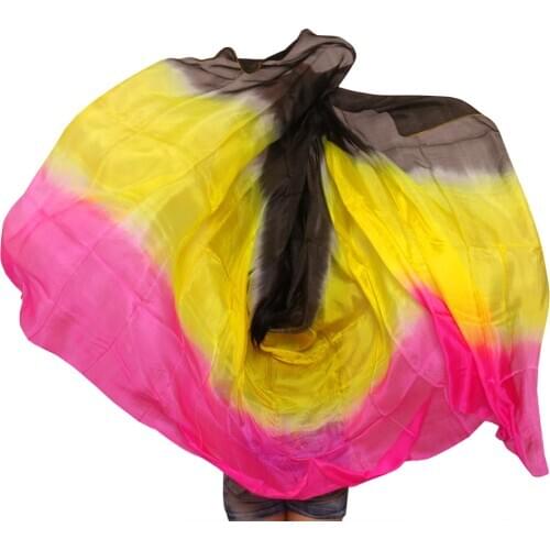 New Arrivals 100% Real Silk Belly Dancing Veil Ladies Belly Dance Scarf Shawl Rose+Yellow+Black 250/270*114 cm Can Be Customized