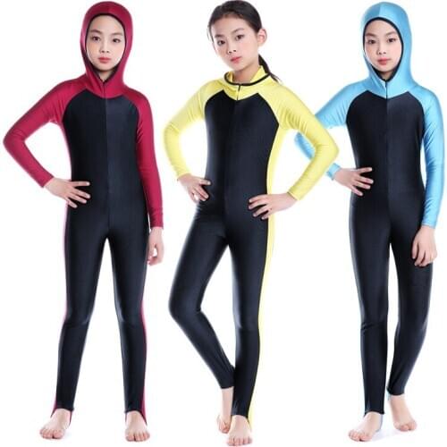 New Children s Swimming Suit with Long Sleeves and Coloured Uniform Swimming Suit A Kids Swimming Diving Suit