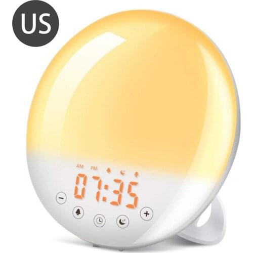 New Hot High Quality Smart Sunrise Wake-up Light Led Alarm Clock Wi-Fi 7 Colors FM Radio Digital Changing Atmosphere Light