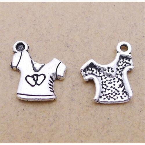 BULK 30 Zinc Alloy Antique Silver Plated T-shirt Charms Cloth Pendant for DIY Handmade Bracelet Making Wholesale 13*15mm 0.8g