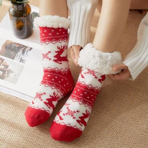 Autumn And Winter Christmas Socks Female Mid-tube Floor Socks Adult Plus Velvet Sleep Socks Carpet Socks Slippers Socks