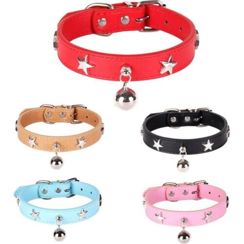Five pointed star bell PU leather collar with adjustable wear comfortable cat collar suit of dog and medium pet puppy and kitten