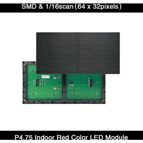 P4.75 Indoor Single Color 304*152mm SMD LED Module 64x32Pixels Red Color LED Display Panel Sign