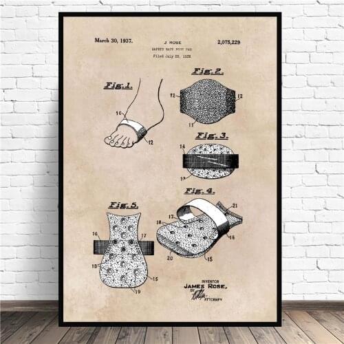 Patent safety bath foot pa Canvas Design Drawings Art Print Wall Poster Living Room Decoration No Frame