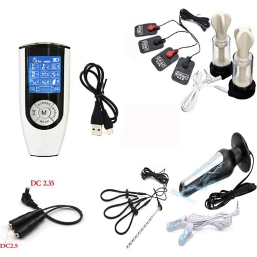 Electric Shock Penis Rings Electric Stimulator Penis Ring Urethral Plug SM Nipple Sucker Clamps Massage Pad Medical Sex Toy
