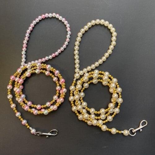 Dog Leash Luxury Collars Harness Pearl Beads Lead Safety Walking Running Training Pet Fashion Chain Leash for Cat Puppy 10E