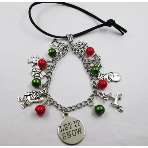 Let it snow christmas christmas theme leather stainless steel chain rearview mirror christmas tree decoration