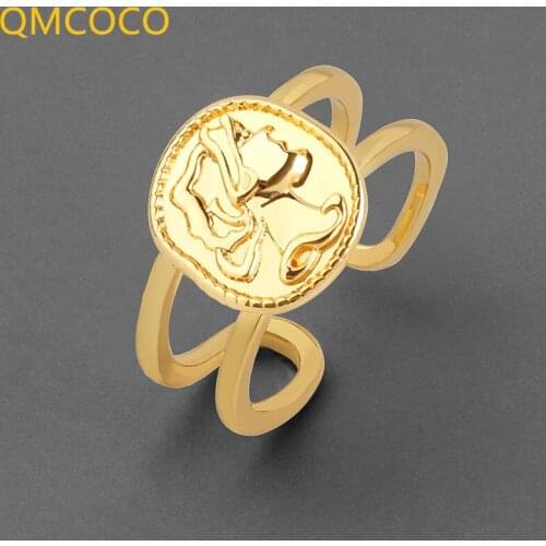 QMCOCO 925 Silver Round Portrait Simple Hollow Out Geometry Ring For Woman Trendy Handmade Open Adjustable Fine Fashion Jewelry