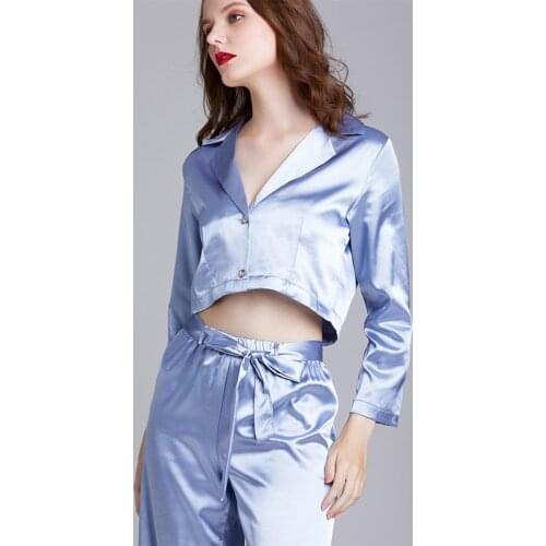 Roseheart Spring Pink Red Womens Sleep Pajama Sets Sleepwear Bath Sexy Nightwear Suits Faux Silk 2 Pieces Sleep Sets Midriff