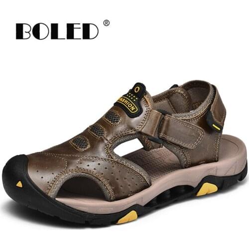 Genuine Leather Men Sandals Classic Roman Summer Men Shoes Outdoor Beach Flip Flops Water Trekking Sandals