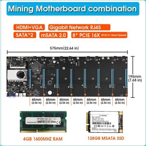 BTC-S37 8 GPU Bitcoin Cryptography Ethereum Mining Motherboard with 1037U 128GB MSATA SSD and 4GB DDR3 1600MHz RAM