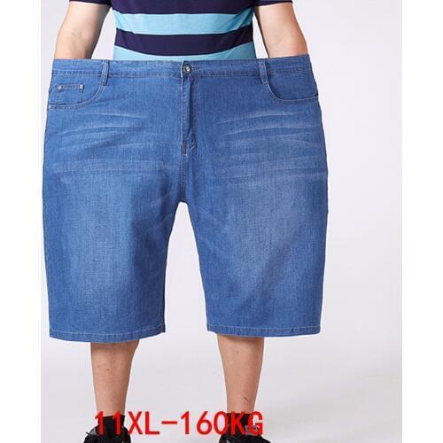 Plus size 9XL 10XL 11XL large size loose denim shorts summer mens shorts high waist elastic large size 52 54 56 blue black