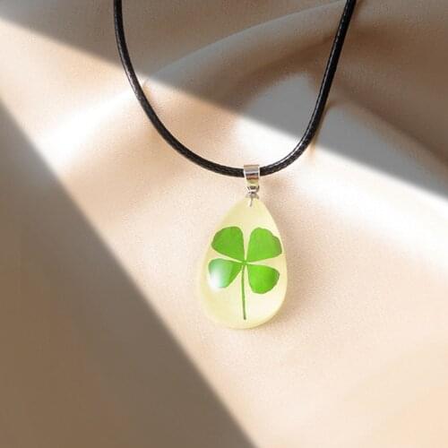Glow Drop Green Four Leaf Clover Luminous Pendant Necklace
