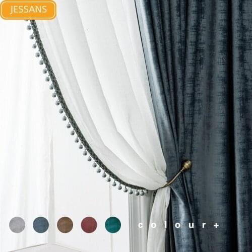 European-style High-end Light Luxury Jacquard Velvet Blackout Curtains for Living Room Bedroom Custom Lace Stitching Gauze