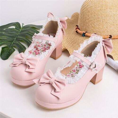 Mary Jane Shoes Women Designer Lolita Kawaii Shoes Platform High Heels Pumps Fashion Cute Shoes 2020 Women Chunky Heels Pink