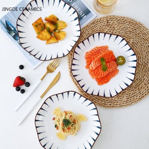 Retro Japanese-style Ceramic Plate Restaurant Home Kitchen Tableware Supplies Breakfast Sushi Cake Western Steak Tray Dish