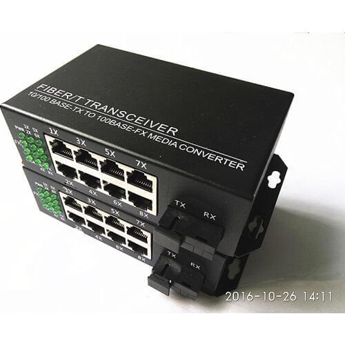 High quality Single-mode single fiber 10/100Mbps 8port Ethernet to fiber optic media converter SC ethernet switch converter
