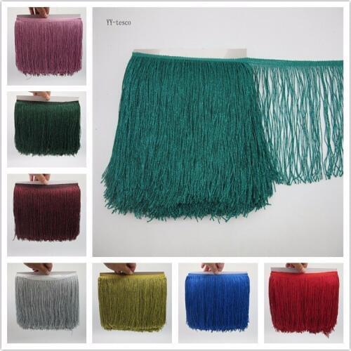 YY-tesco 5 Meter 20cm Wide Lace Fringe Trim Tassel Fringe Trimming For Latin Dress Stage Clothes Accessories Lace Ribbon Tassel