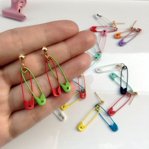 Funny and interesting Paper clip pin earrings For women Unique personality multi-color ear jewelry