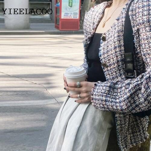 Blue Plaid Jacket Bohemia spring /autumn / winter jacket temperament single-breasted coat perfume 3/4 sleeve womens jacket