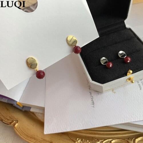 Womens Fashion S925 Silver Plated Platinum Synthetic Jade Pendant Personality Stud Earrings 703