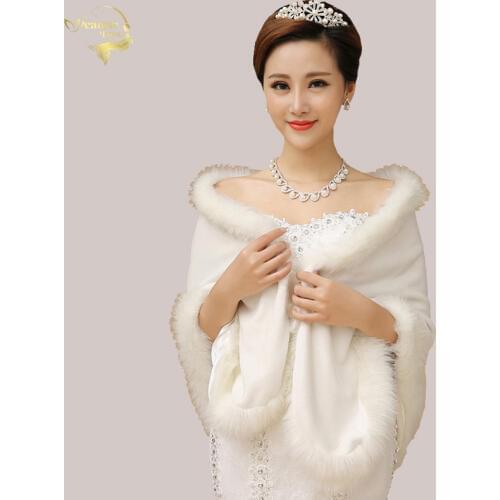 Capa Novia Fashion Women Autumn Winter Faux Fur Shawls Wide Big Stoles Wraps Warm Ladies Scarf Red Fur Capes For Wedding Party