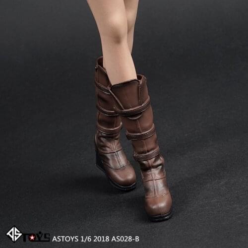1/6 Scale Female Combat Boots With Feet Inside AS028 Black Middle Shoes for 12 inches Removable Feet Body Figures