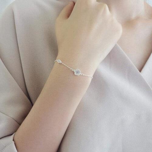 Alloy Temperament Korean Silver Color Pink Sakura Flowers Charms Bracelets for Women Female