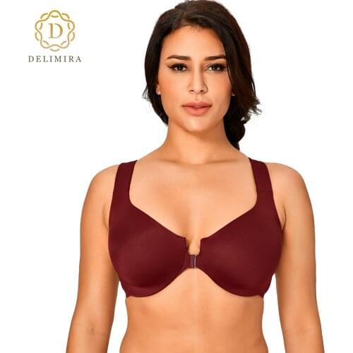 DELIMIRA Womens Comfort Racerback Front Closure Bra Plus Size Underwire Full Coverage Non-Foam