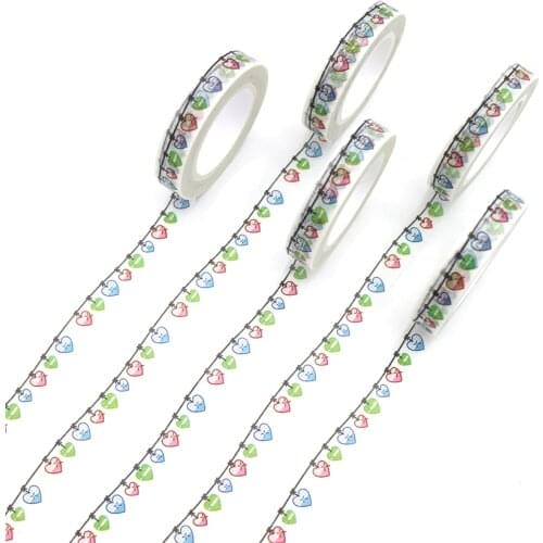 1PCS Creative Colorful Love Heart Washi Tape High Sticky Masking Tape Office Supply Hand Tear Adhesive Paper Tape DIY Book Diary