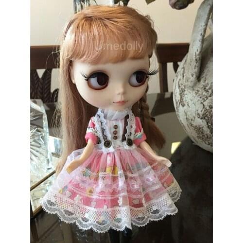 1Pcs 1/6 Neoblythe Dolls Handmade Pink Dress for Blyth, Licca, Azone Doll Clothes Accessories