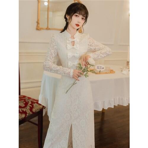 2020 new fashion womens clothing autumn Vintage Full Mandarin Collar Dresses