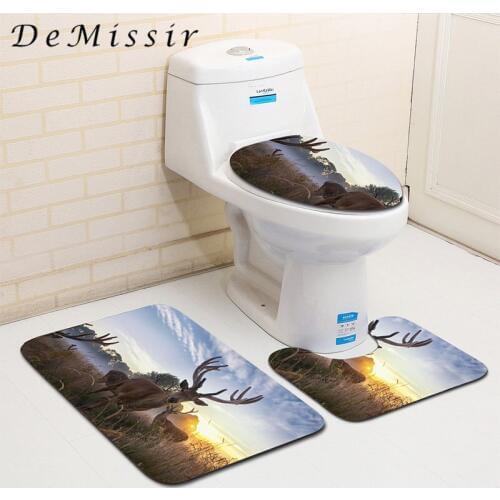 DeMissir 15 Kinds 3D Deer Animal 3pcs Set Bath Mats Good Water Absorption Toilet Non-slip Rug Washroom Lavatory Restroom Carpet