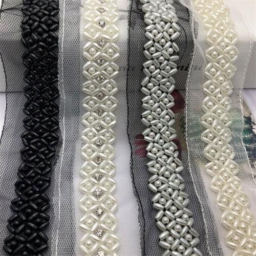 3 Yards Ivory Pearls Beaded Lace Mesh Crystal Beaded For DIY Lace Clothing Embellishment Costume Design Wedding Supply Sash Belt
