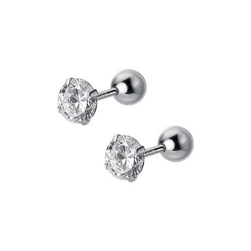 4mm 5mm 3mm 6mm REAL. 925 Sterling Silver Jewelry Lucky Bead 4-Prong Solitaire CZ Round ear ear-bone Screw Stud Earrings C-G9267