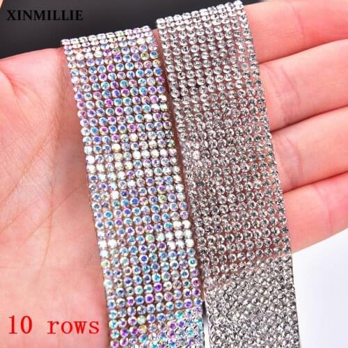 5 Yards Shiny Crystal AB Glass Hot Fix Rhinestone Tape Trim Strass Diamond Iron on Chain Sticker DIY Wedding Bags Shoes Ribbon